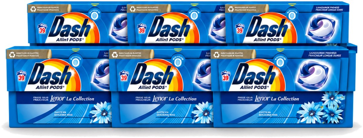 6 x Dash - Lenor Collectie - Wasmiddel Capsules - All-in-1 Pods - Witte en Gekleurde Was - 39 Wasbeurten - Voordeelverpakking - 6 stuks