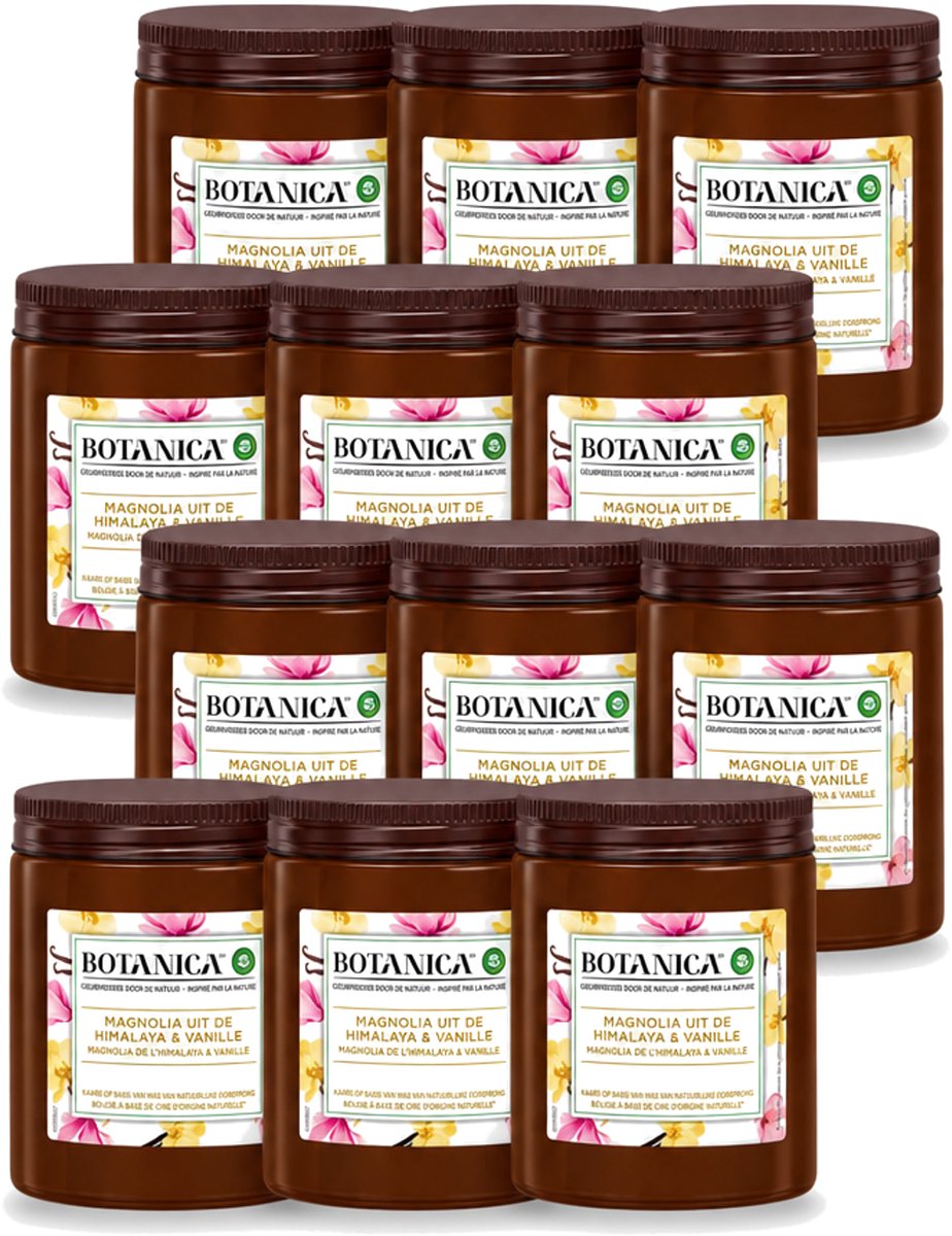 Air Wick 12 x Botanica by Air Wick - Geurkaars - Vanille & Magnolia - 40 Uur Brandduur - Voordeelverpakking - 12 stuks Bruin