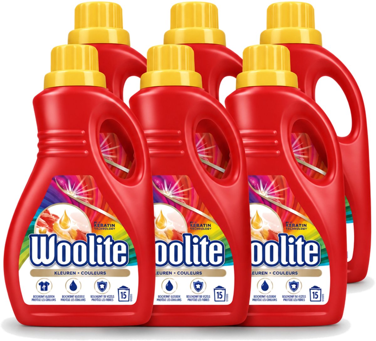 6 x Woolite Color - Vloeibaar Wasmiddel - Met Keratine - Gekleurde Was - 15 Wasbeurten - 0,9L - Voordeelverpakking - 6 stuks