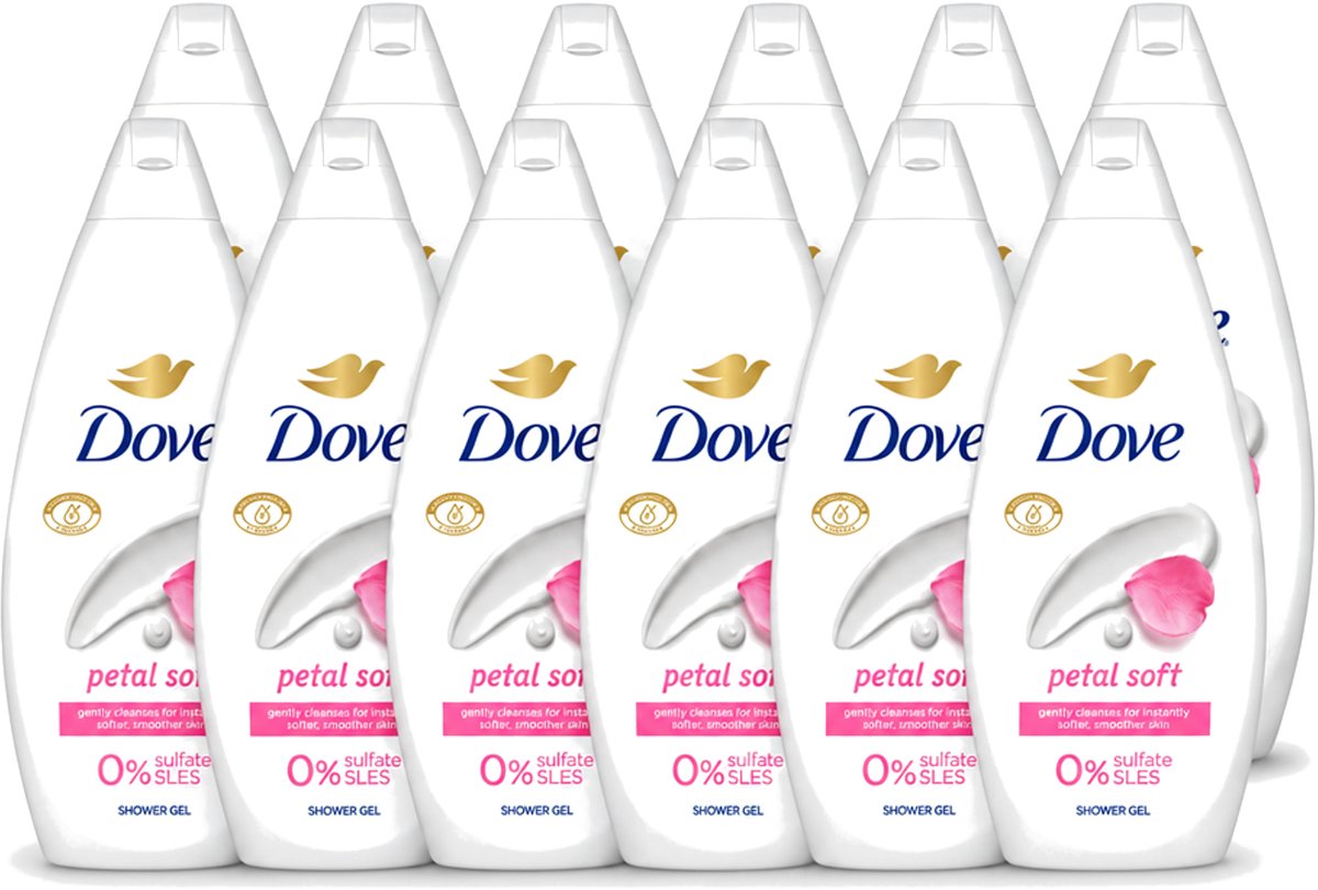 12 x Dove Petal Soft - Douchegel - Sulfaatvrij - 250 ml - Voordeelverpakking - 12 stuks