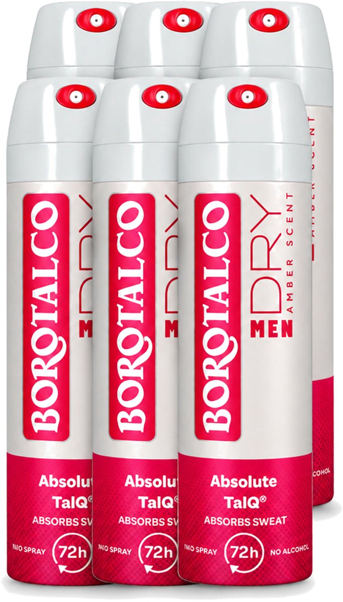 6 x Borotalco – Deodorant Spray – Men Amber Geur – 150 ml - Voordeelverpakking - 6 stuks
