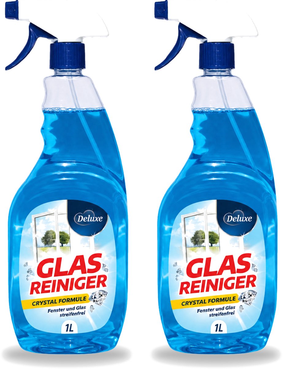 2 x Deluxe - Glasreiniger - Crystal Formule - Streeploze Glans - 1L - Bulkverpakking - 2 stuks
