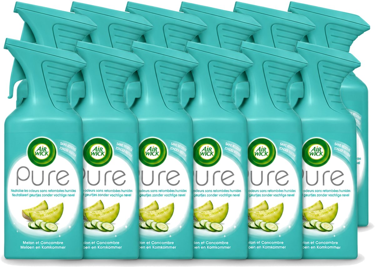 12 x Air Wick – Luchtverfrisser Spray – Pure Meloen & Komkommer – 250 ml - Voordeelverpakking - 12 stuks