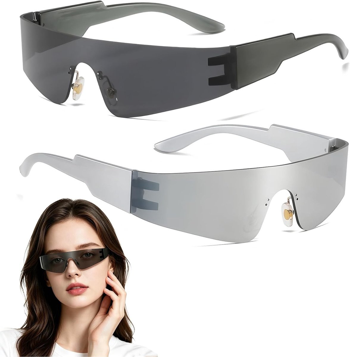 Set van 2 Futuristische Spiegelsonnenbrillen, Rave Accessoires voor Cosplay en Feestjes met Ruimtevaartthema