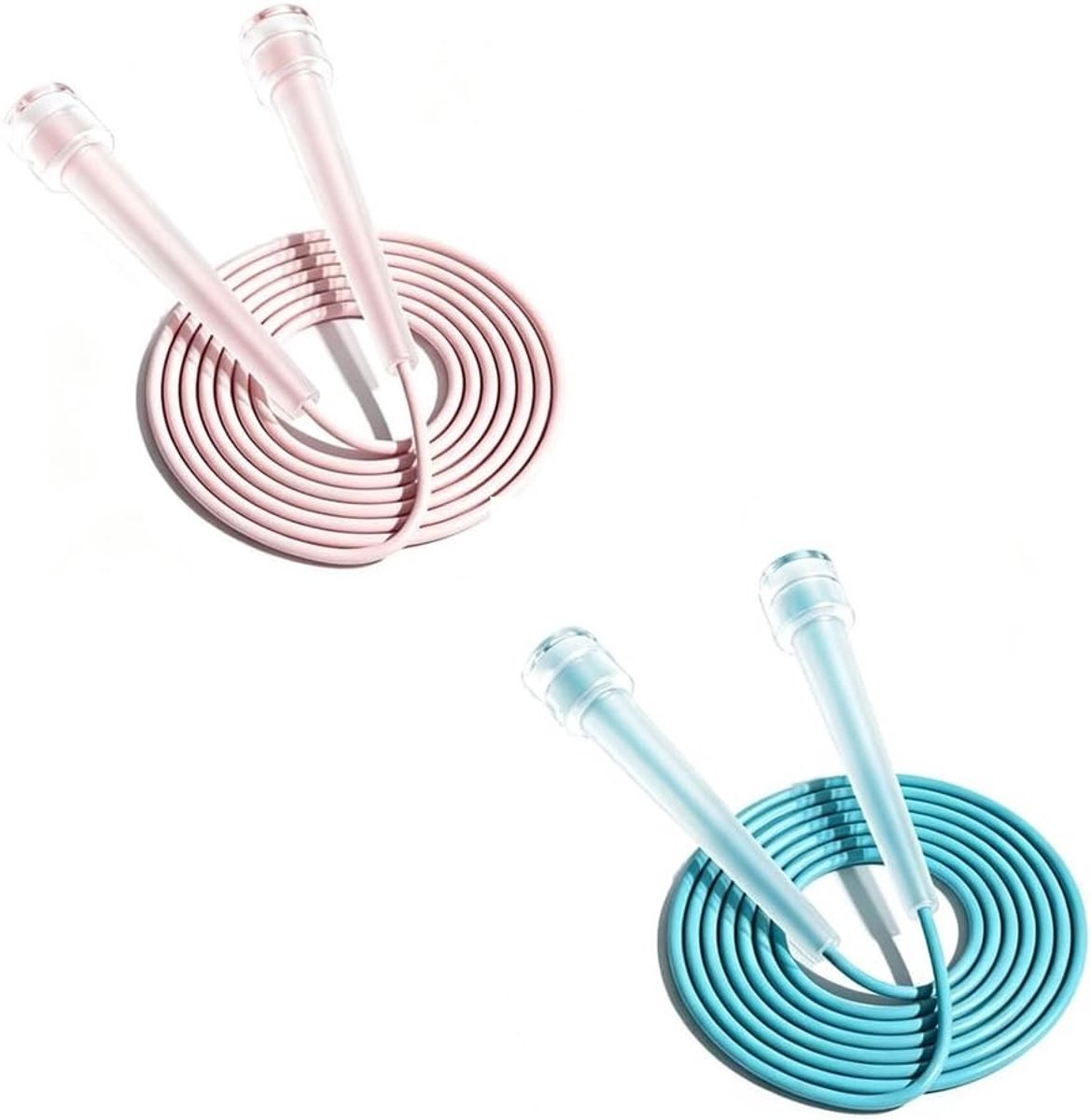 Professionele springtouw voor volwassenen met 2.8m handvat, transparante blauwe en roze kleur, ideaal voor fitness en cardio oefeningen