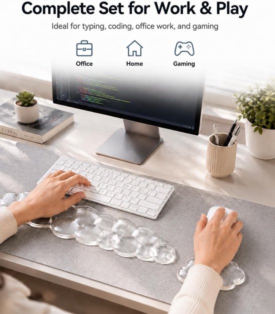 Ergonomische Gel Polssteun voor Toetsenbord en Muis, Transparant, Comfortabel en Ondersteunend — afbeelding 3