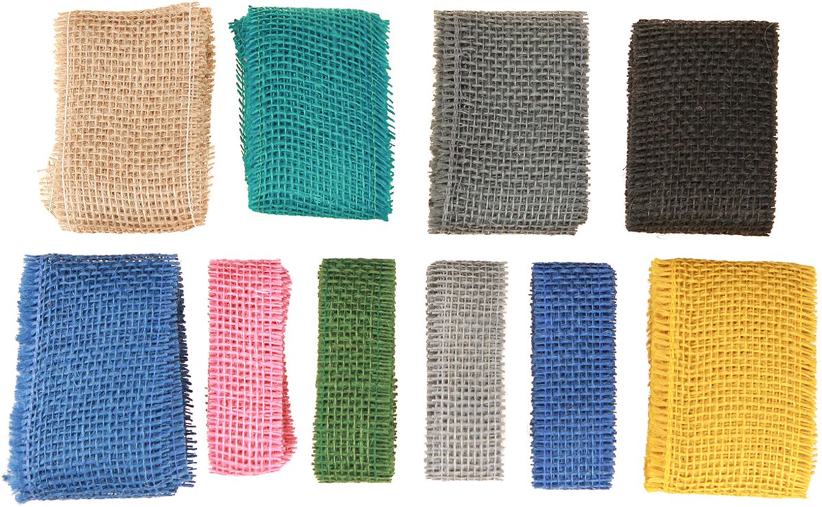 Rustiek jute lint gekleurd diverse kleuren 40/70mm 2m 10st