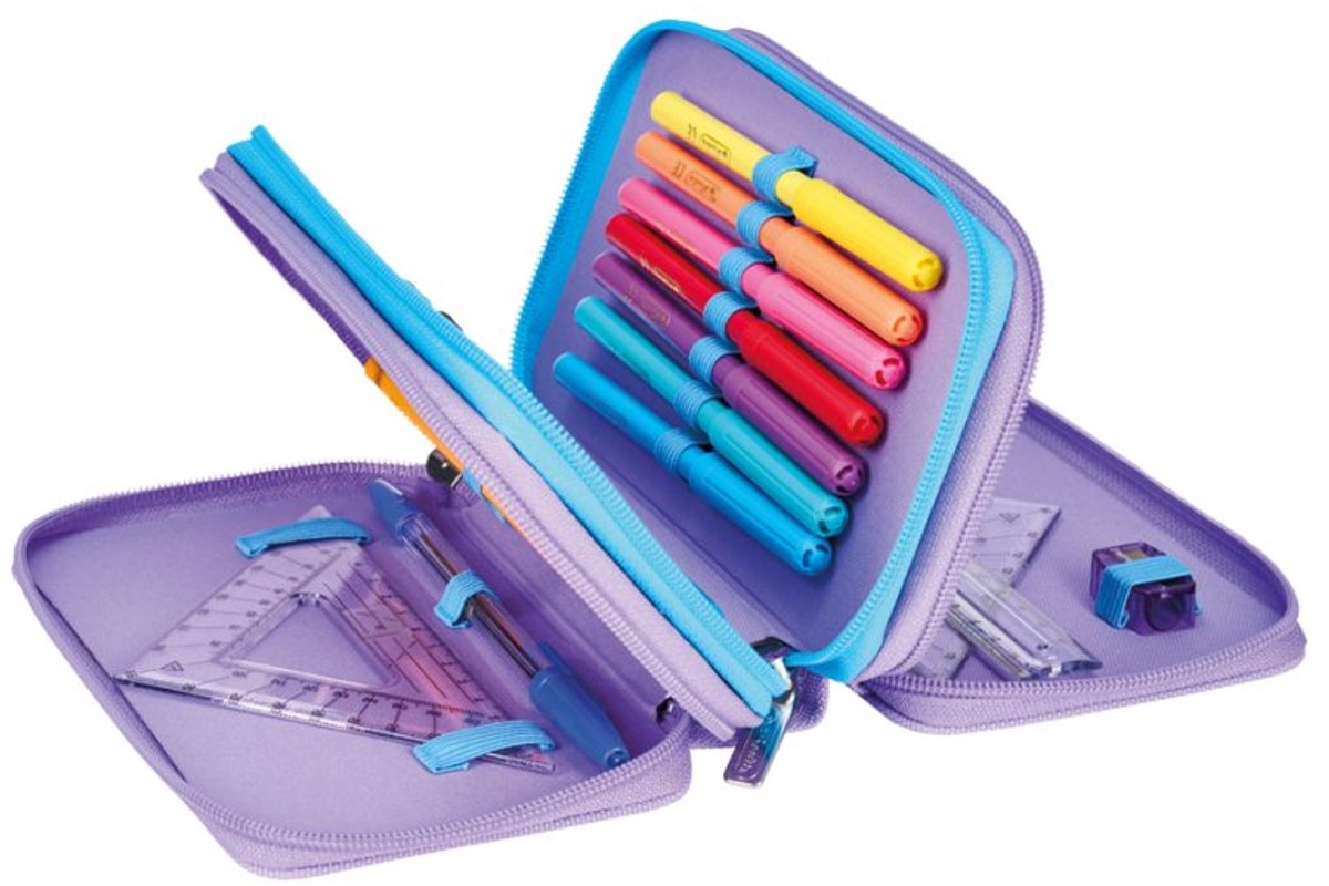 herlitz etui TriCase Whisper Mane, polyester, 3 vakken, 31-delig gevuld