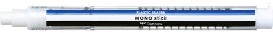 Tombow MONO stick precisiegum in transparante behuizing met blauw-wit-zwarte accenten.