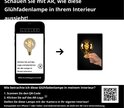 Scherm van smartphone toont AR-weergave van een G95 lamp in een interieur. Rechts een foto van de lamp in hand.
