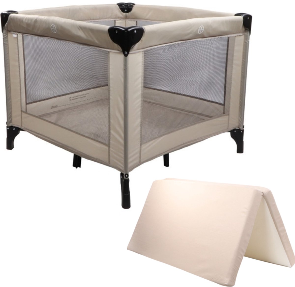 MamaLoes Luuk Beige Inklapbare Box + Opvouwbaar Matras in Tas