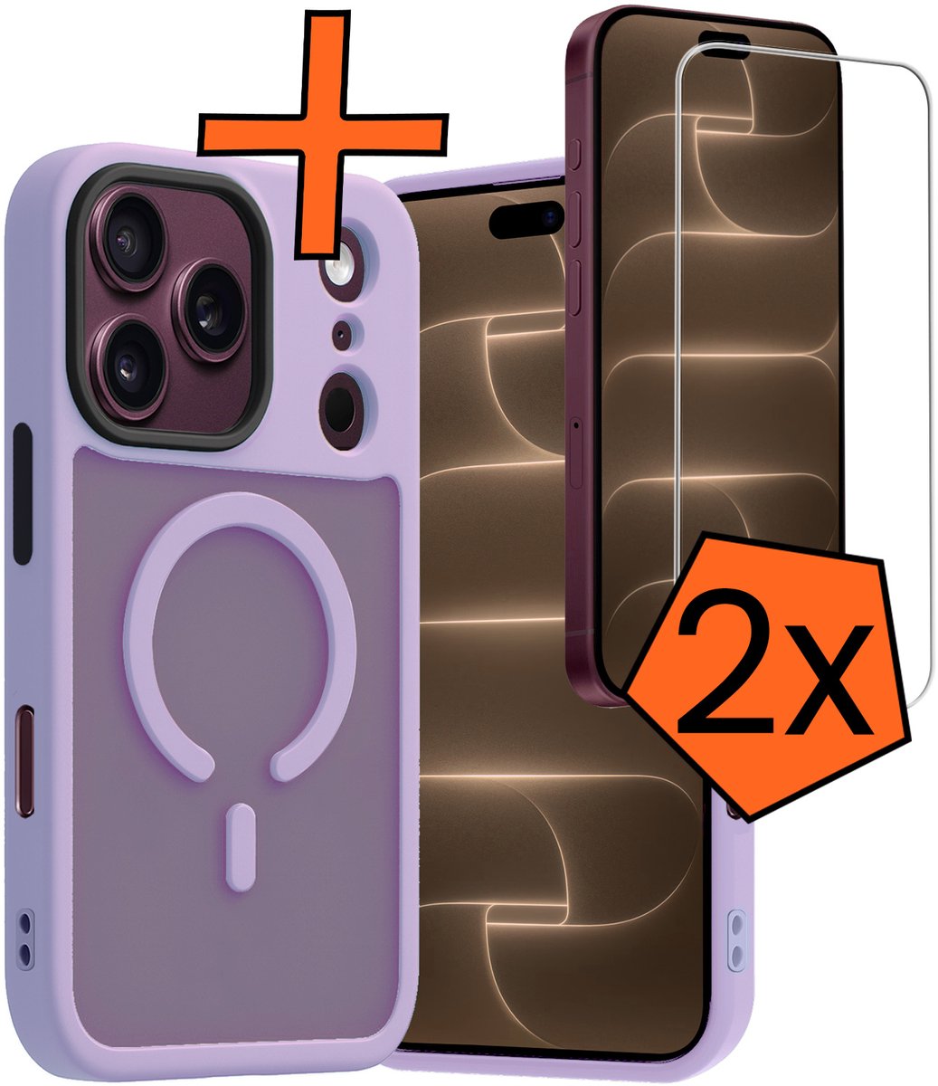 Hoes - Met 2x Screenprotector - Geschikt voor Apple iPhone 18 Pro - Magsafe Compatible - Sterk & Shockproof - Back Cover - Shock Proof Case - Telefoon Hoes - Lila