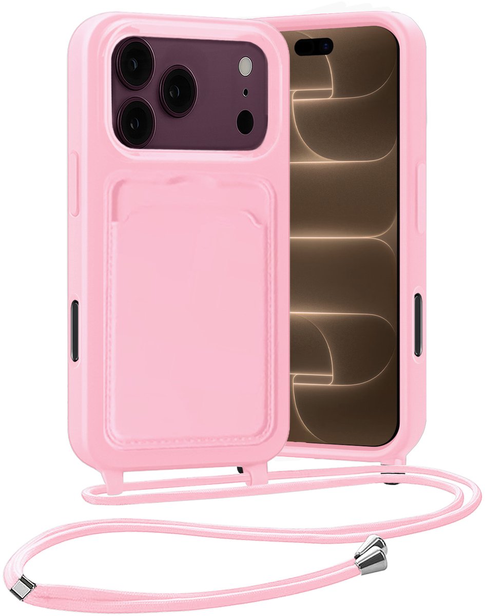 Hoesje Geschikt voor iPhone 18 Pro Hoes Met Telefoonketting - Backcover Geschikt voor iPhone 18 Pro Case Met Koord - Lichtroze