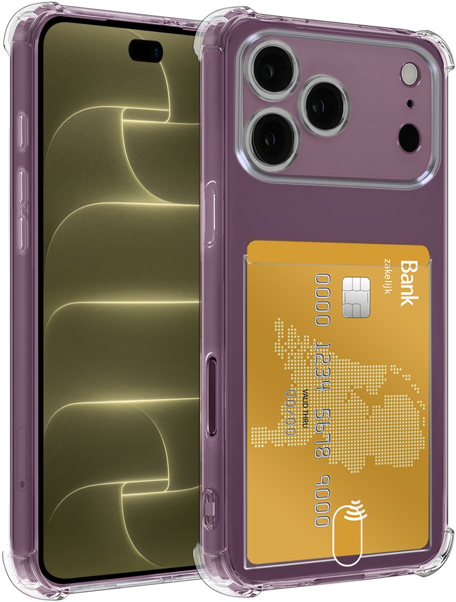 Hoesje - Geschikt voor Apple iPhone 18 Pro Max - Met Pashouder en Kaarthouder - Telefoon Hoes Shockproof - Siliconen Case - Back Cover - Shock Proof - Pasjes Houder - Telefoonhoesjes - Transparant