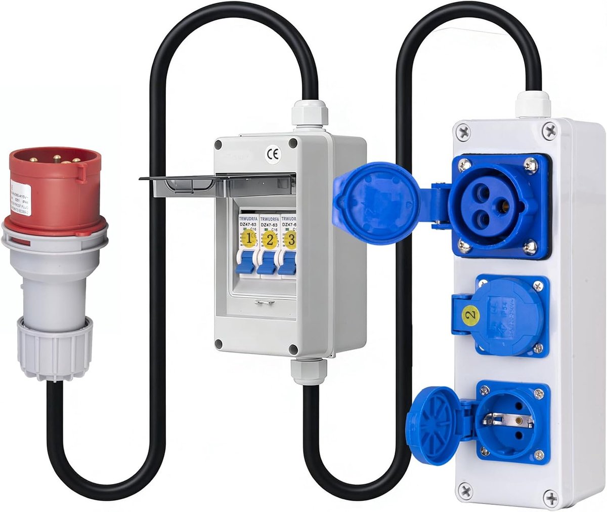CEE-adapter 380V naar 220V (32A naar 16A) - krachtstroomadapter 5-polige 32A CEE-stekker op 16A stopcontact met 3x16A - ShopVlot