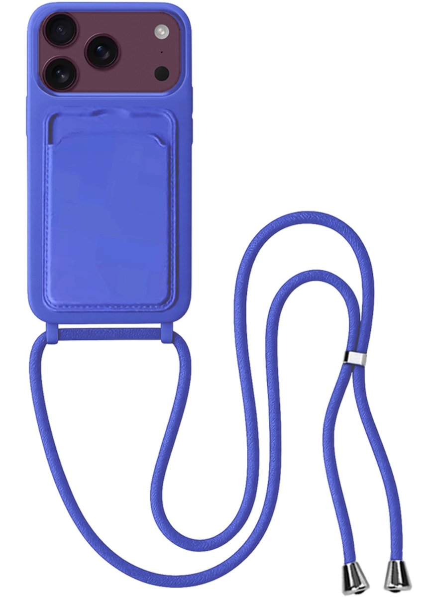 Hoes Geschikt voor iPhone 18 Pro Hoesje Met Koord - Telefoonhoesje Geschikt voor iPhone 18 Pro Backcover Met Afneembaar Koord - Felblauw
