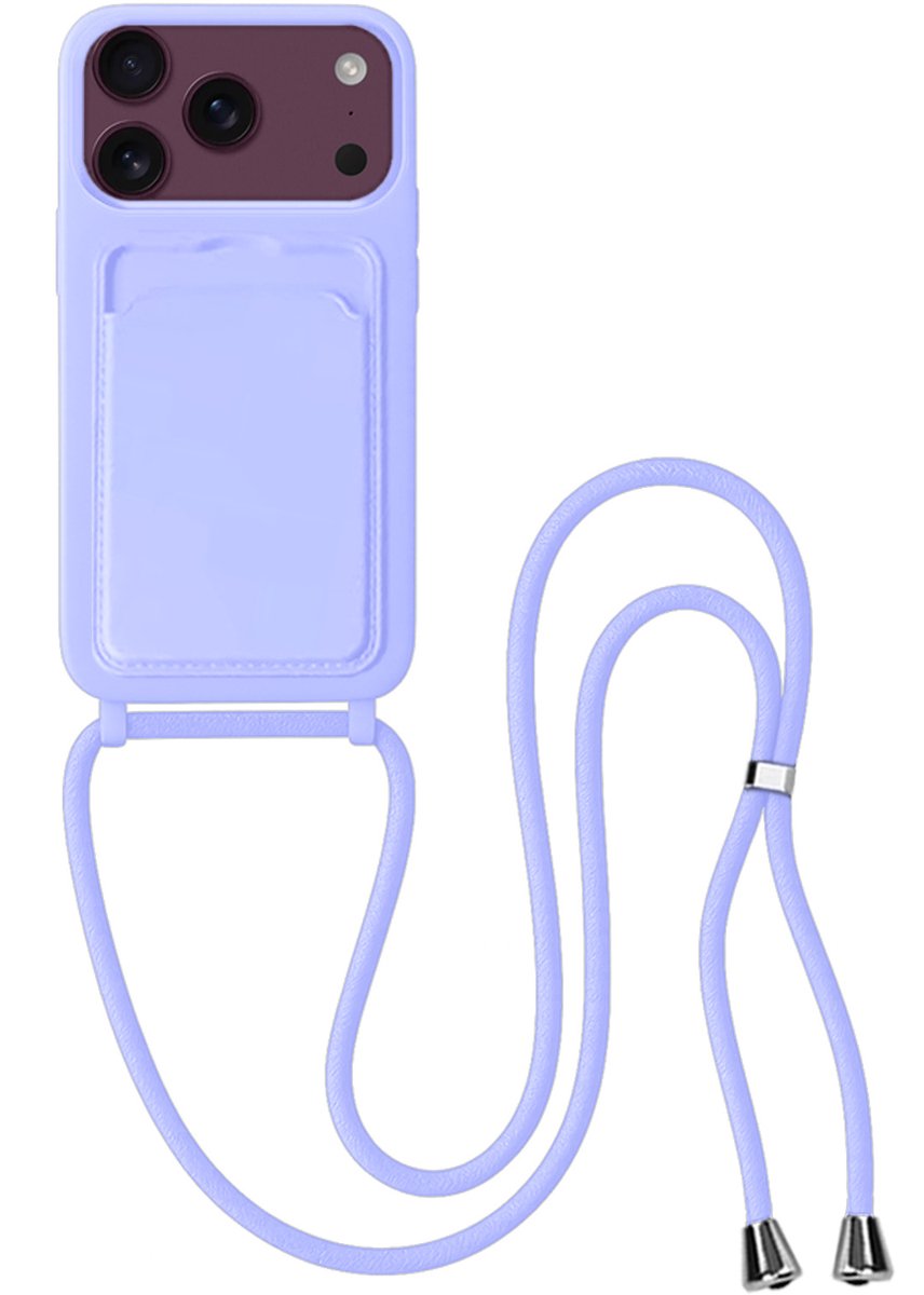 Hoes Geschikt voor iPhone 18 Pro Hoesje Met Koord - Telefoonhoesje Geschikt voor iPhone 18 Pro Backcover Met Afneembaar Koord - Lila