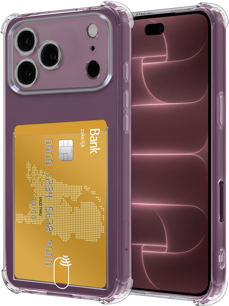 Hoesje - Geschikt voor Apple iPhone 18 Pro - Met Pashouder en Kaarthouder - Telefoon Hoes Shockproof - Siliconen Case - Back Cover - Shock Proof - Pasjes Houder - Transparant
