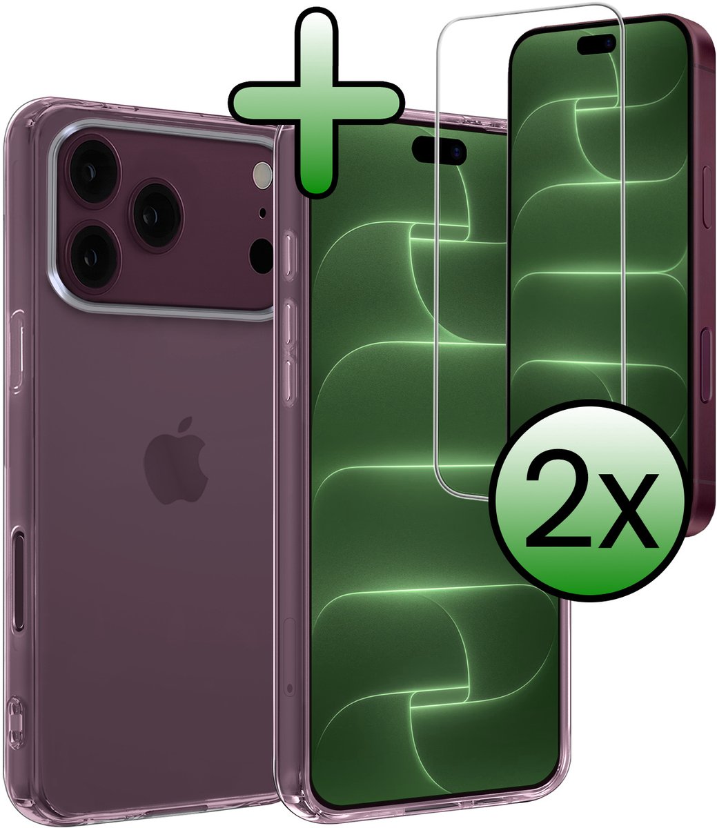 Hoesje Met 2x Screenprotector - Geschikt voor Apple iPhone 18 Pro - Sterk & Shockproof - Back Cover - Siliconen Case - Telefoon Hoes - Transparant