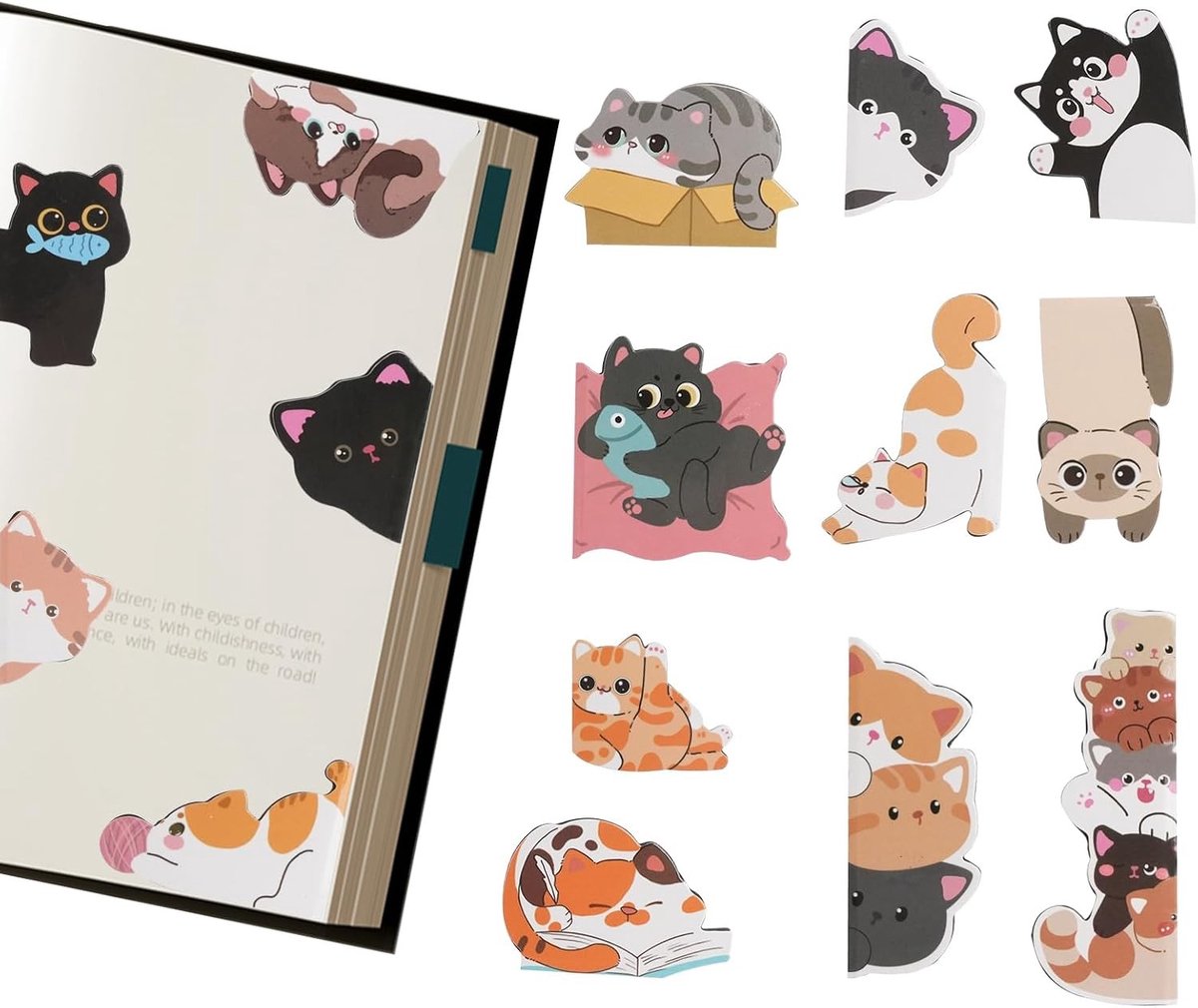 Schattige kattenmagneten boekenleggers - 15 stuks, perfect als cadeau voor kinderen, leerkrachten en boekenliefhebbers