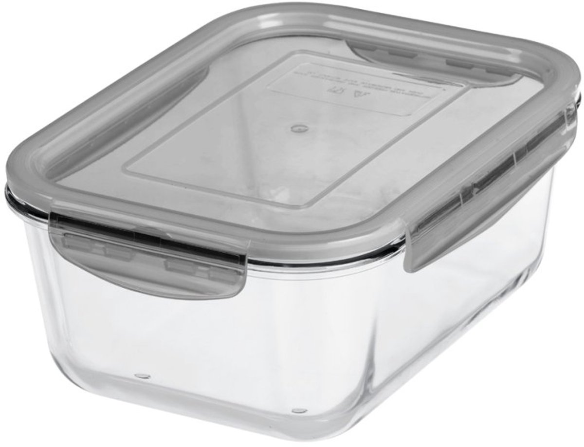 GastroMax bewaardoos glas, grijs deksel, borosilikaatglas, stapelbaar