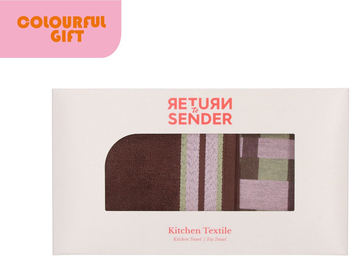 Return to Sender | Keuken- en Theedoek Sofia | 50x70 cm | Sage Green / Bruin met Geschenkdoos