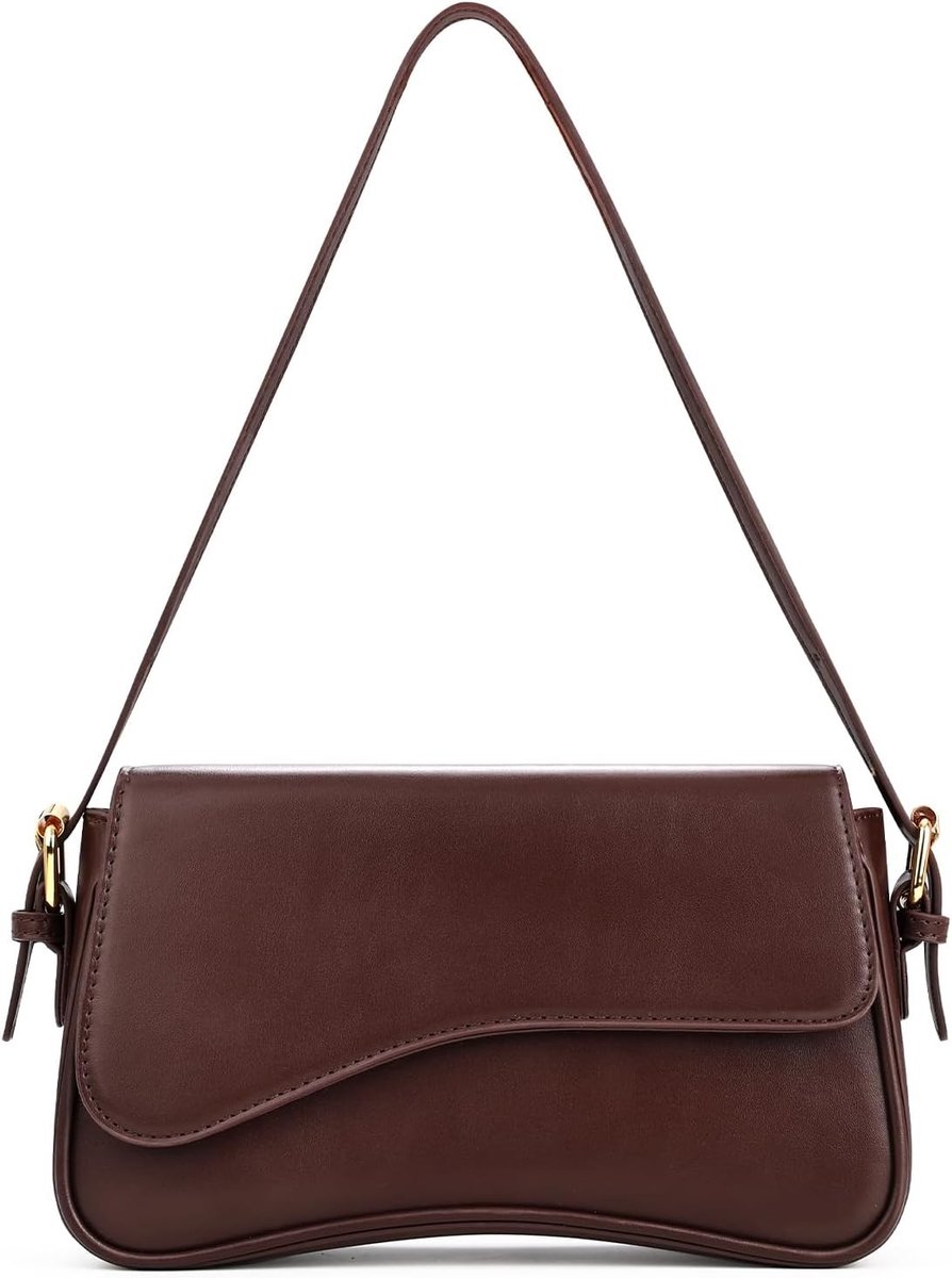 Vintage Kleine Vegan Leren Schoudertas voor Dames, Crossbody Tas met Asymmetrisch Ontwerp in Bruin, Perfect voor Dagelijks Gebruik en Uitstapjes