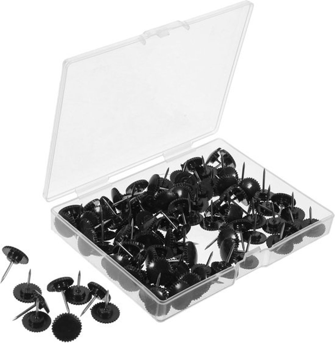 Duimspijkers - Drukknijpers - Voor prikborden - Kaarten markeren - Duurzaam materiaal - 16 x 11 mm - Zwart