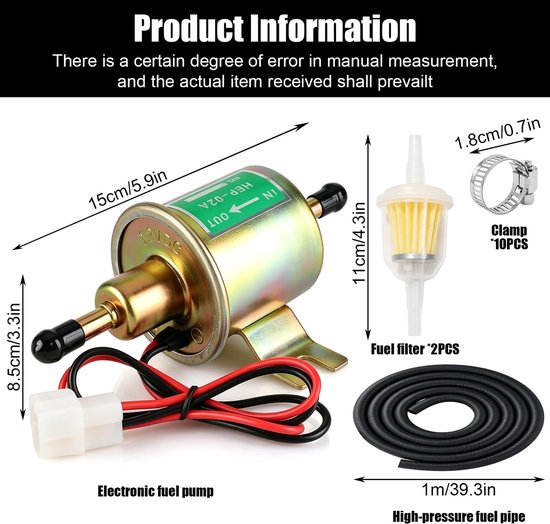 Elektrische brandstofpomp, benzinepomp met benzineslang, universele elektrische 12 V 3-6 psi HEP-02A dieselpomp, auto brandstofpomp, bouwmachine Fuel Pump — afbeelding 2