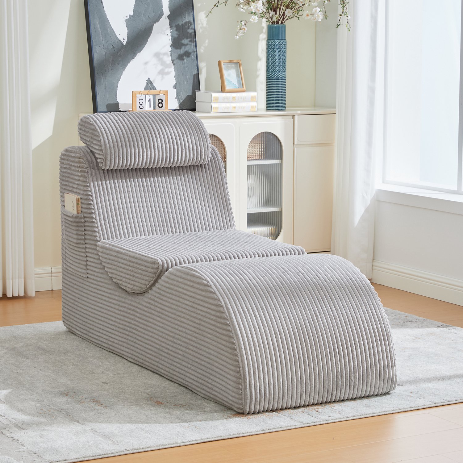 CHICFURN Fauteuil - Ergonomisch - Zijvak - Lichtgrijs