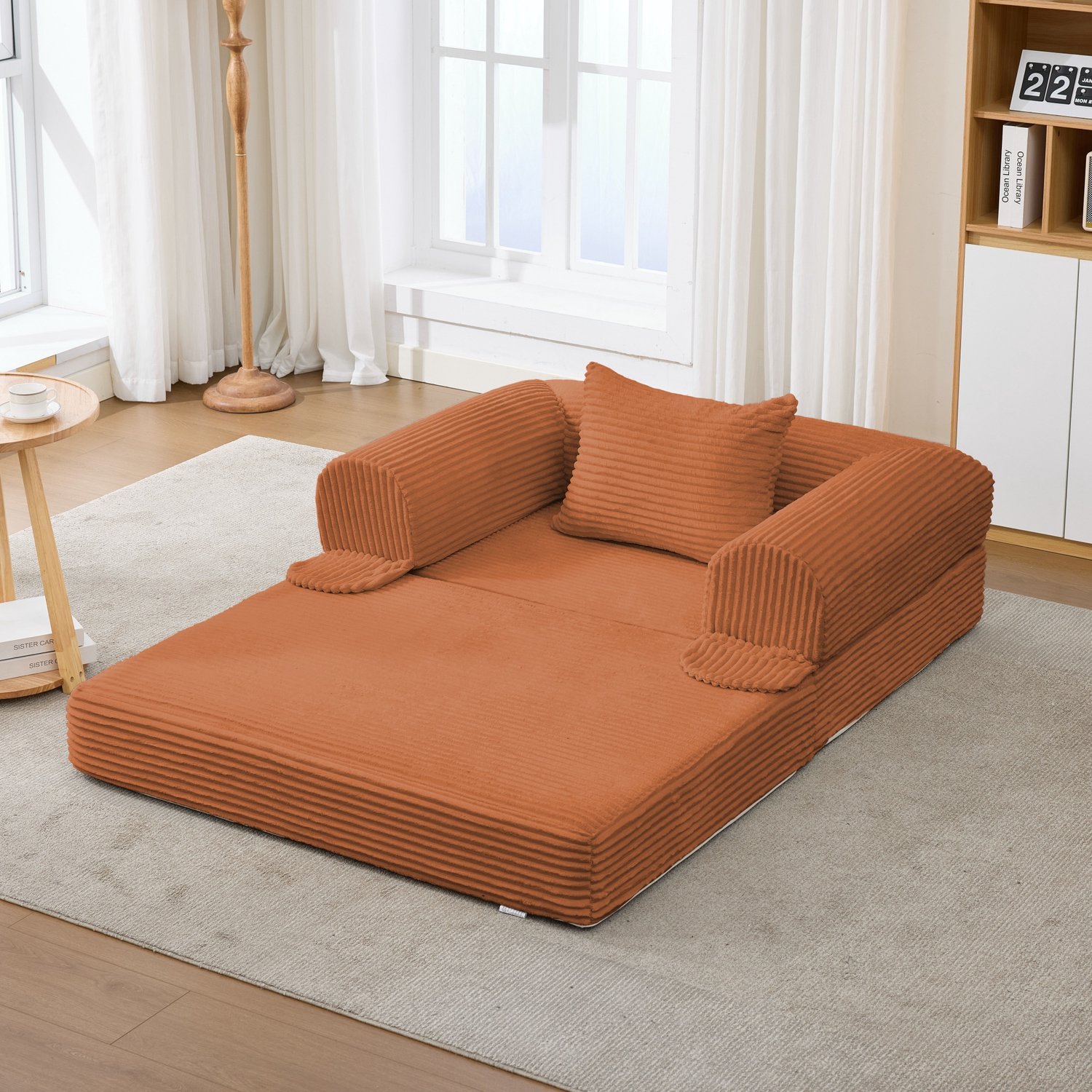 CHICFURN Fauteuil - 2-in-1 slaapfunctie - Opvouwbaar - Oranje