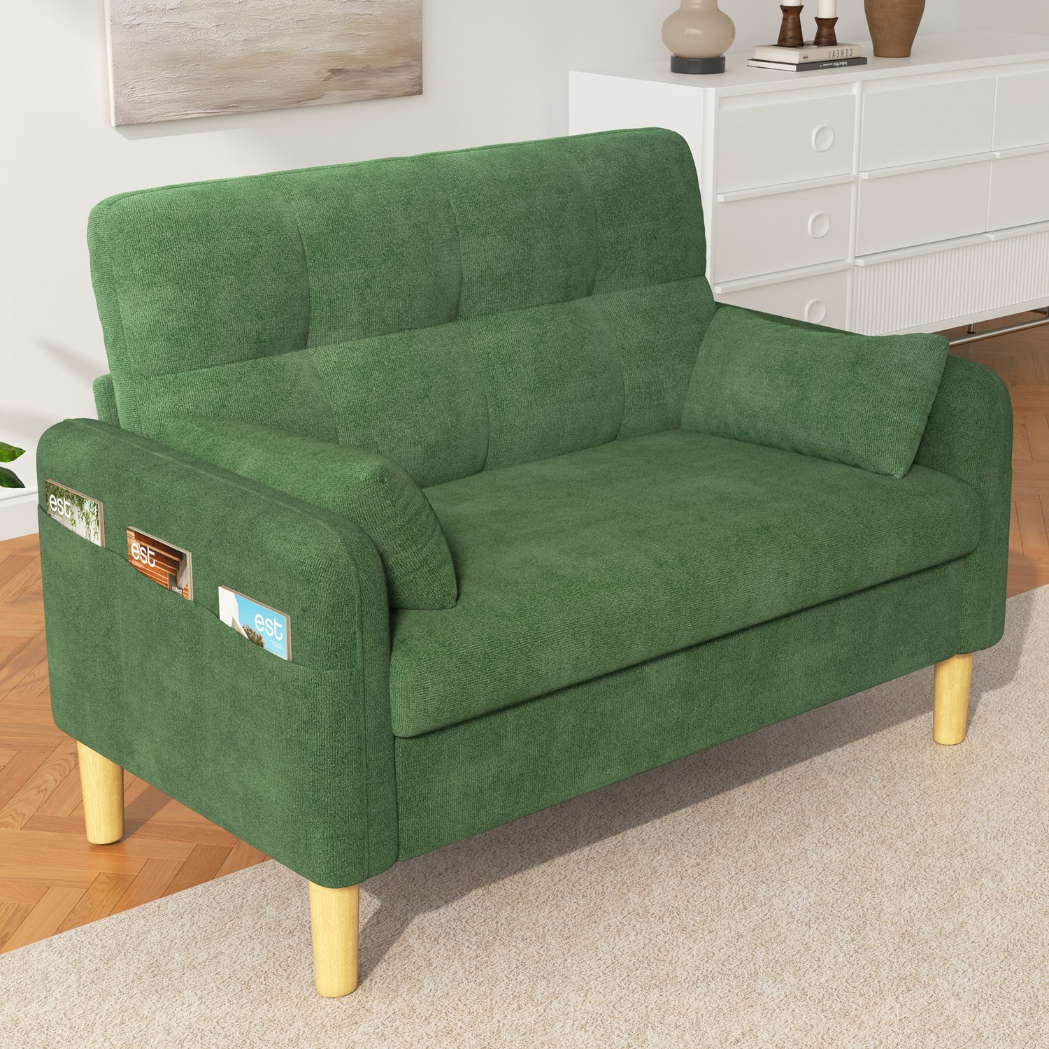 CHICFURN 2-zitsbank - Opbergtas - Hoge rugleuning - Groen