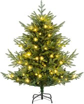 COSTWAY Kunstkerstboom 135 cm met verlichting - 160 Warmwitte LEDs - PE & PVC 442 Takken - 8 Lichtstanden - Scharniersysteem - Groen