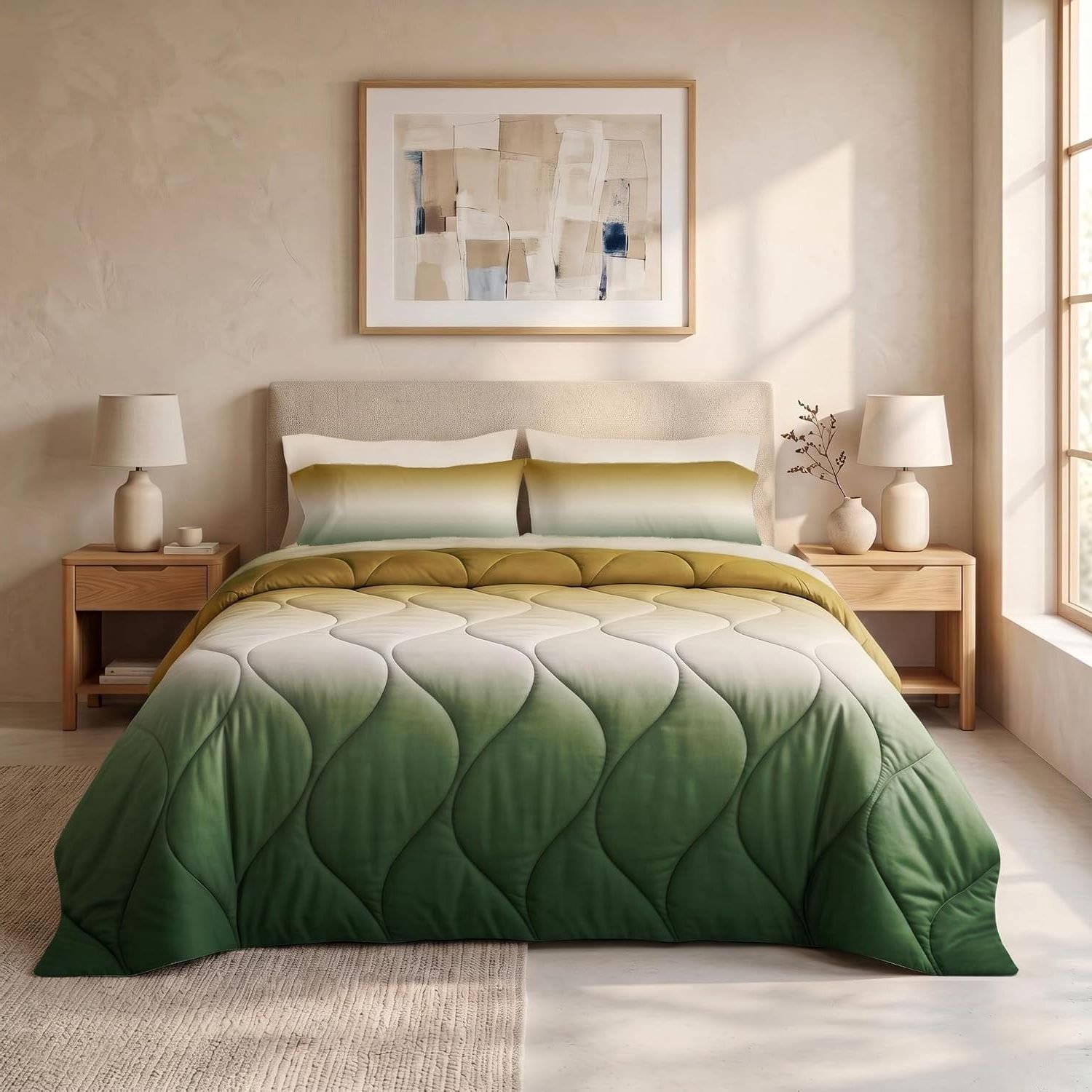 Vantivo® Dekbed 240x220 - 2 Persoons 4 Seizoenen - Wasbaar - Extra Zacht - Wit en Groen