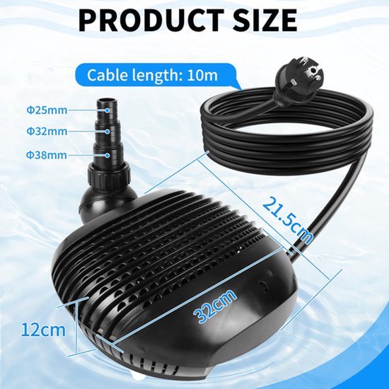 Pomp voor 70 W, 8000 l/u, pomp per fonontana met 10 m, pomp voor, 320 x 215 x 120 mm, pomp per torrente, voor,, Fontana — afbeelding 3
