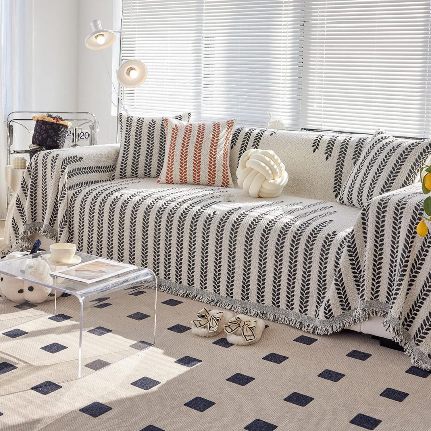 Super Soft Plush Sofa Throws - Botanisch Bloemenpatroon, 180x130cm, Zwart