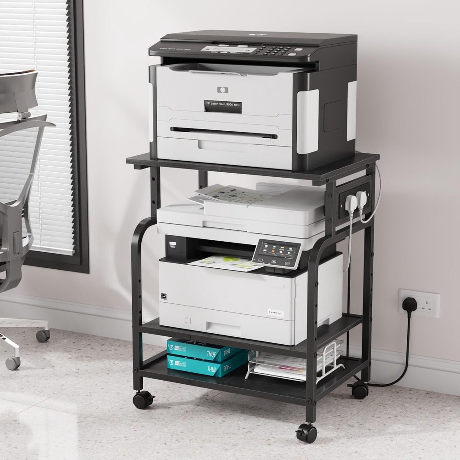 Printer Tafel met Stopcontact en USB-C, Zwart