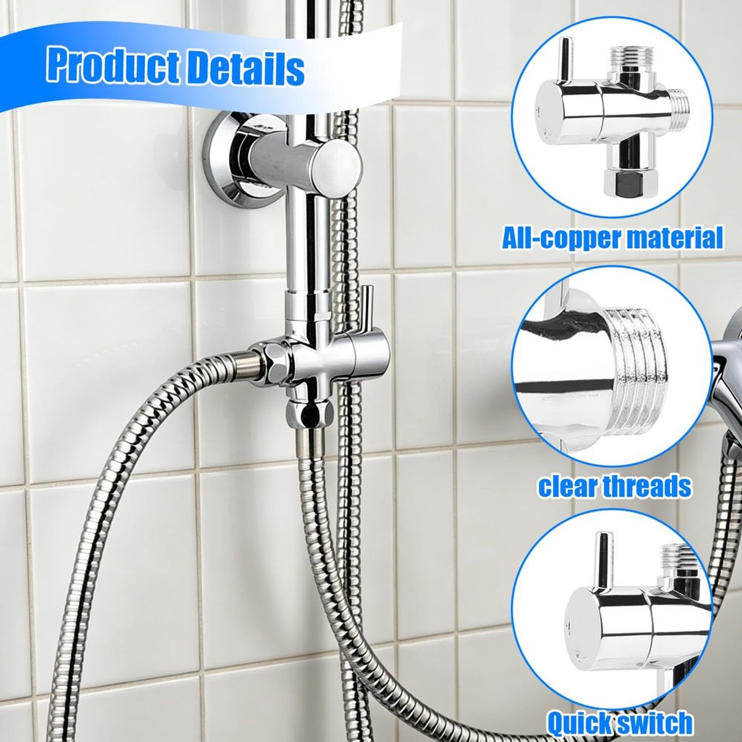 3-Weg Chrome Plated Messing Inverter voor Badkamer
