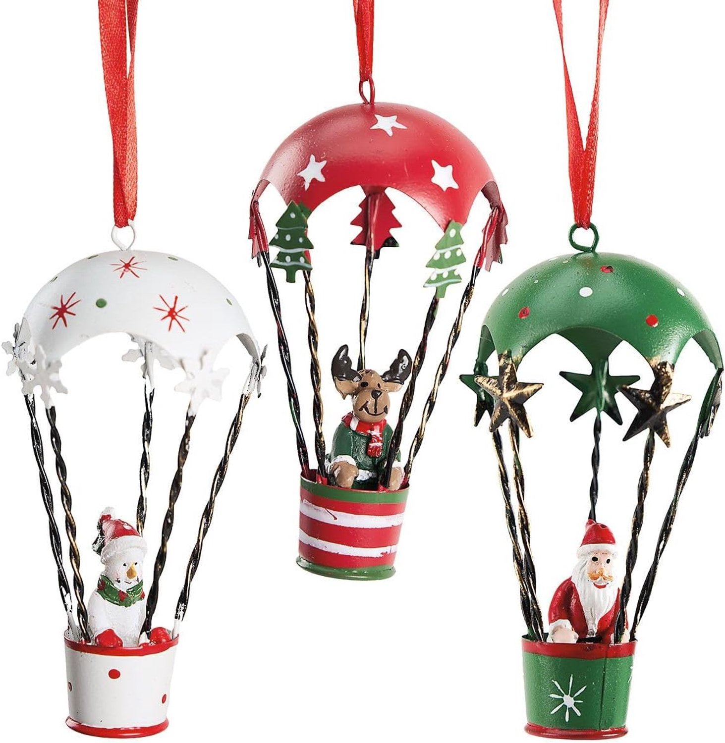 Kerstornamenten in de vorm van een heteluchtballon – set van 3, inclusief ophanglint, 11,5 cm hoog, kerstboomdecoratie 'Santa's Pals', cadeau-idee