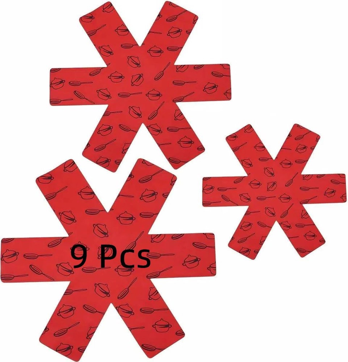 Set van 9 pan- en panbeschermers - Kraswerende vilten schijven - Rood