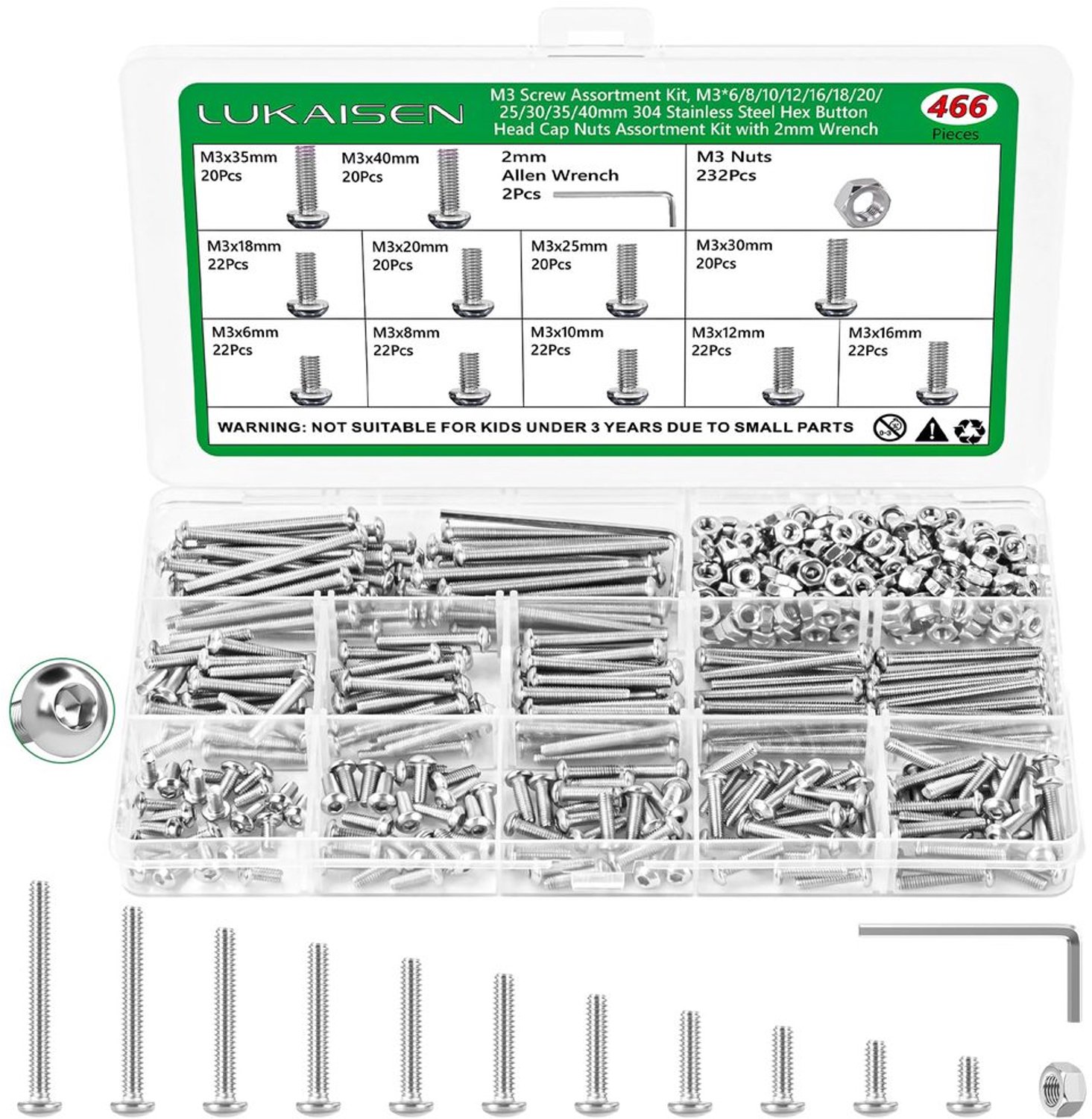 M3 Schroeven Set met 466 Stuks RVS