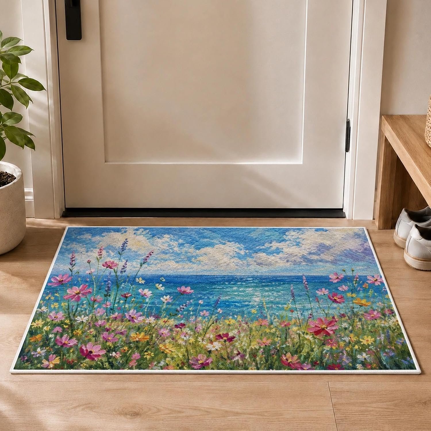 Deurmat 40x60 cm met bloemen en zee motief