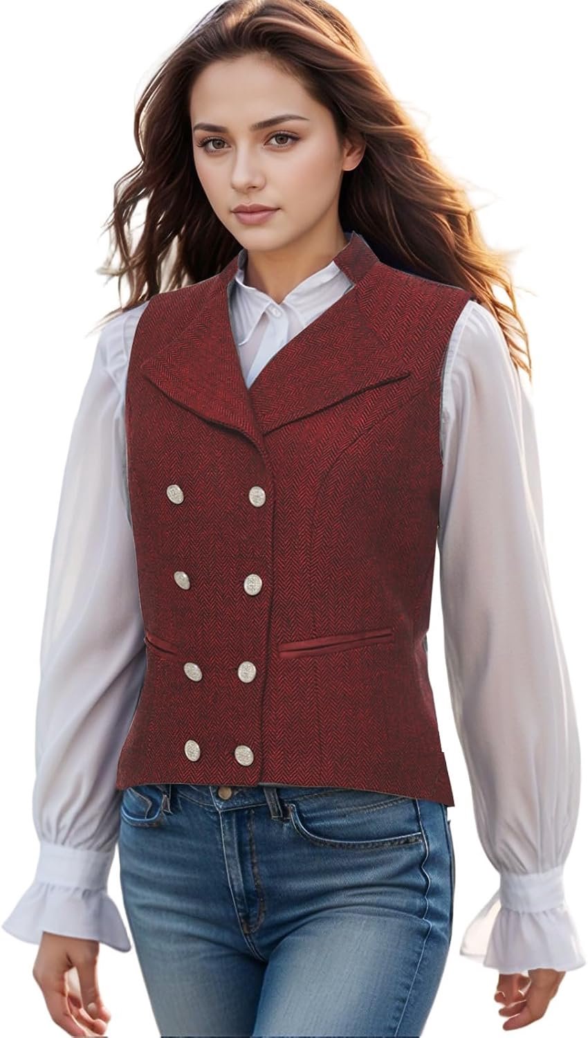 Damesvest, tweed, smal model, 2 knopen, zakelijk