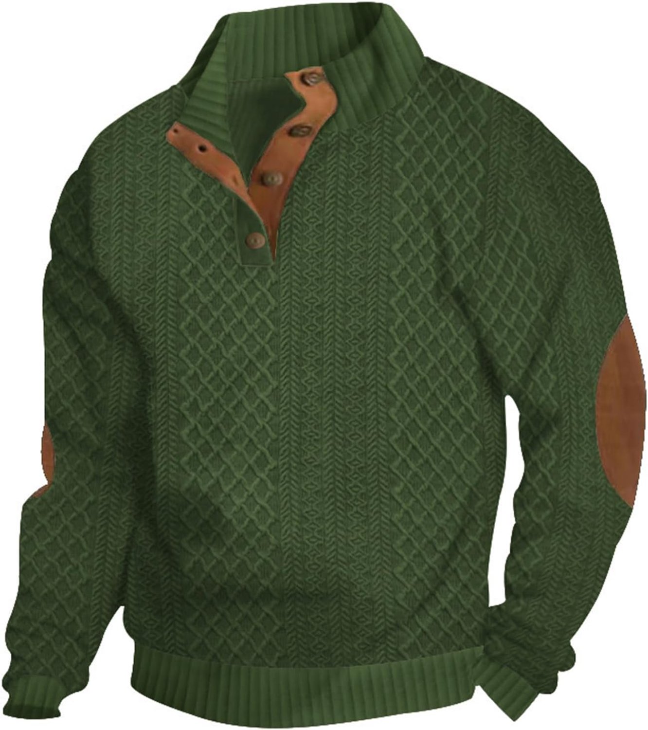 Sweatshirt met mock kraag en lederen elleboogstukken