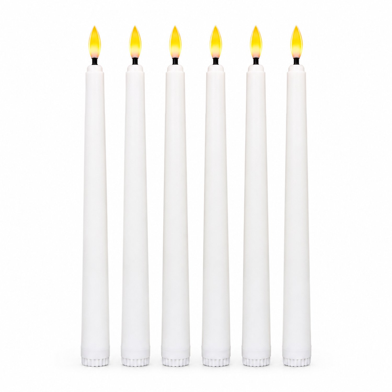 led kaarsen, set van 6, wit, 27 cm hoog, lange kaarsvorm met vlamvormige lichttop, batterijvoeding, voor decoratie binnenshuis