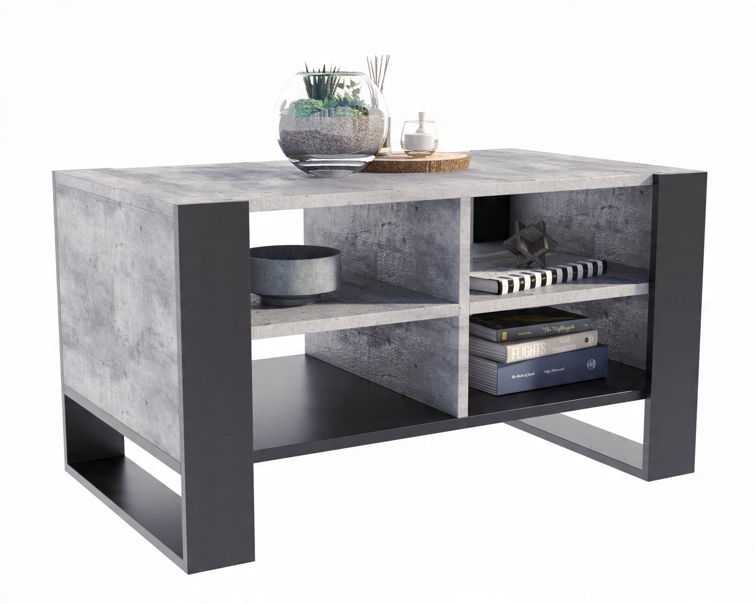 Per La Vita Figa - Salontafel - Betonlook - Zwarte poten - Met legplank Betongrijs;Zwart