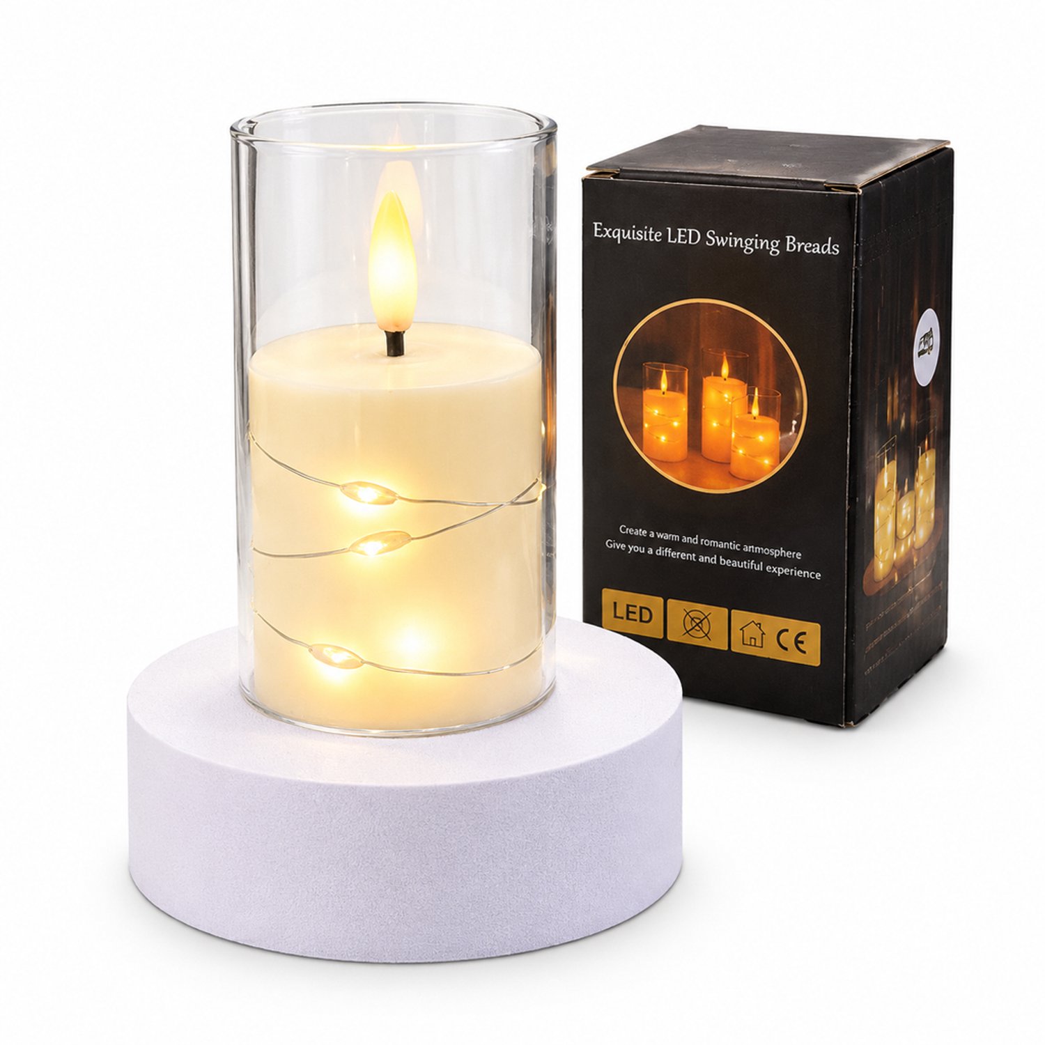 SWGOTA led kaarsen met lichtdraad - model met spits toelopende top, 5,5 x 10 cm, warm licht, inclusief batterijen Bruin