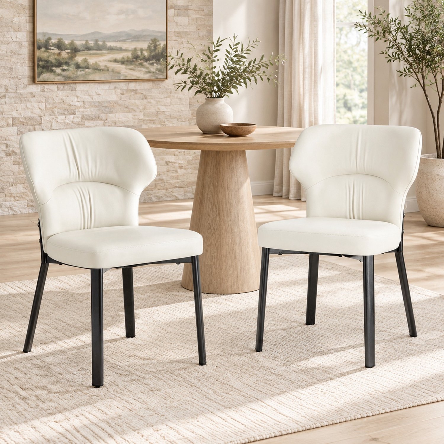 MODFU Eetkamerstoelen - Gewatteerde Zitting - Modern - Kunstleer - Beige - Set Van 2