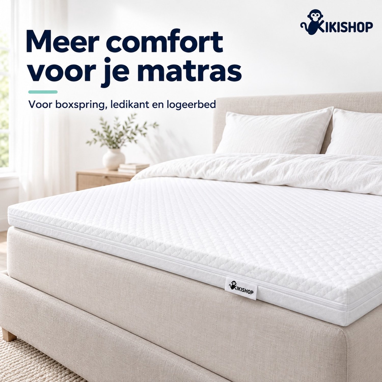 kikishop Budget Topper 160x200 - 4 cm - Polyether - Afneembare hoes Wit
