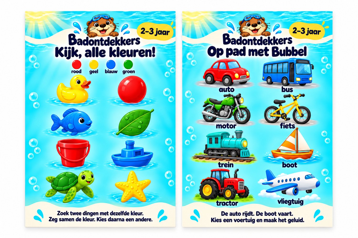 Badontdekkers educatieve Badposter set van 2 - Kleuren & onderweg – 2–3 jaar - A3 - Herplakbaar Multi colour